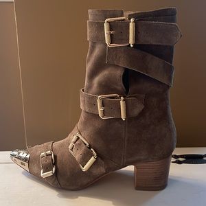 ZADIG & VOLTAIRE 100% Leather Buckle up heeled calf height boots size EU 38